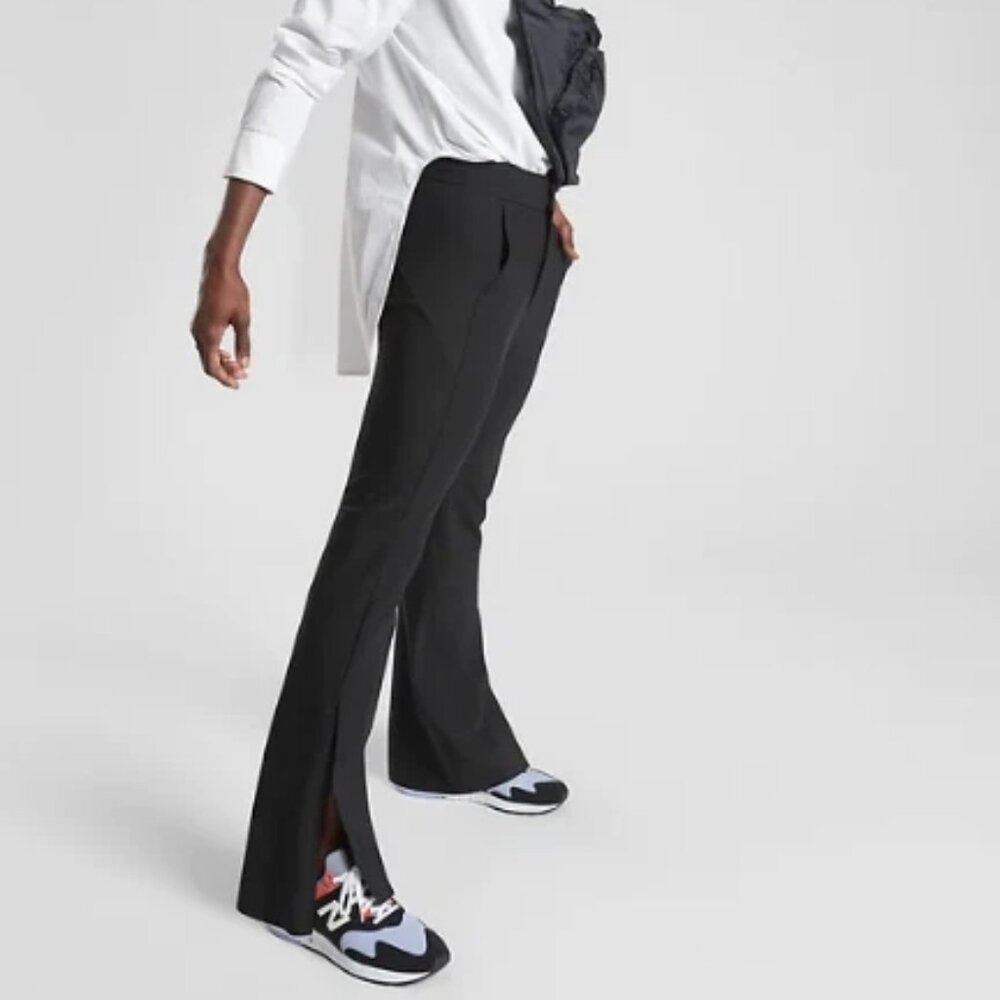 NWT Athleta Black Stellar Flare Trousers Pockets Travel Commute